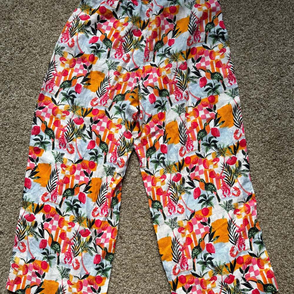 C&C California Gray Cropped Linen Blend Wide Leg Belted Pants - Picture 4 of 4
